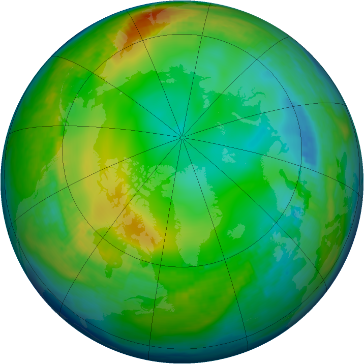 Arctic ozone map for 25 December 1982